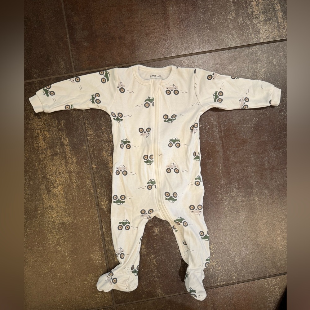 Petit Lem Cream Tractor Print One Piece